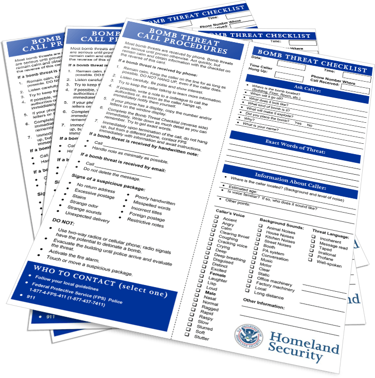 Bomb Threat Checklist and Call Procedures - Campus Safety