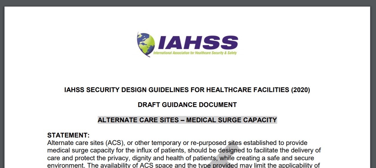 IAHSS Issues Draft Guidance for Alternate Care Site Medical Surge Capacity