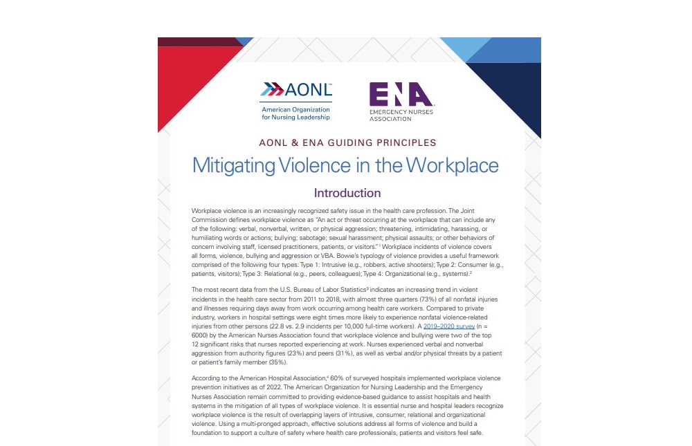 Nursing Groups Update Workplace Violence Mitigation Guiding Principles